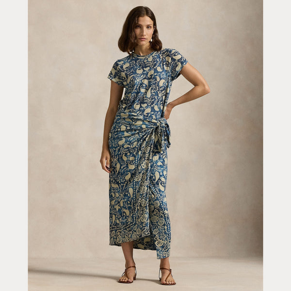 PRINT LINEN FAUX-WRAP DRESS – Accessorio premium elegante