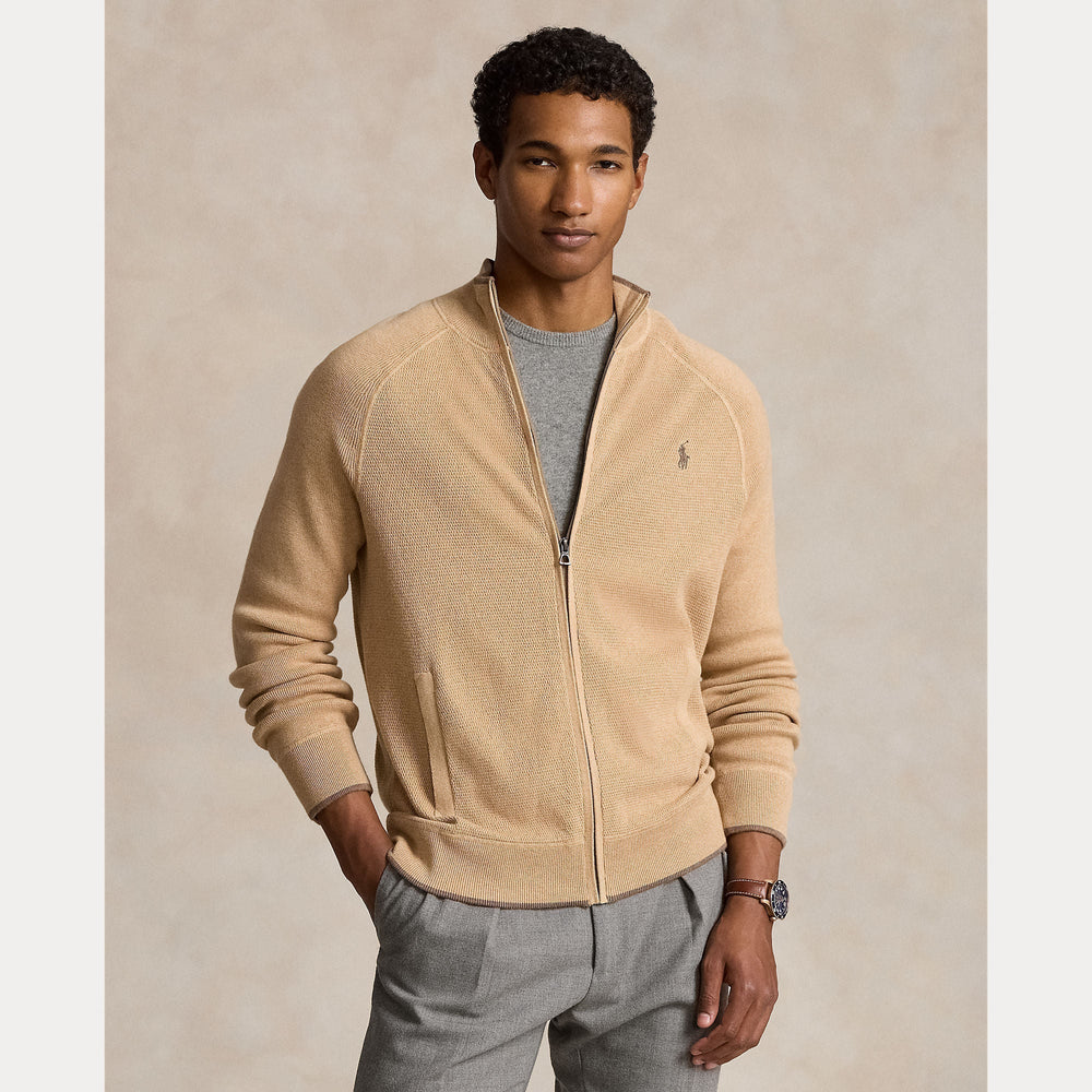 TEXTURED COTTON FULL-ZIP SWEATER – Accessorio premium elegante