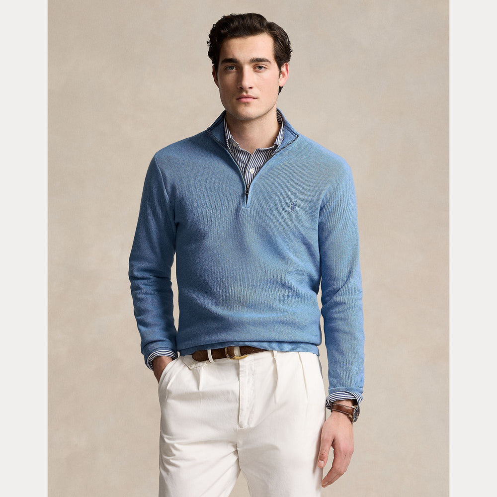 MESH-KNIT COTTON QUARTER-ZIP SWEATER – Accessorio premium elegante