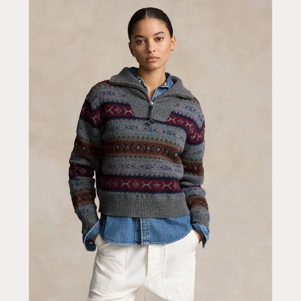 FAIR ISLE WOOL HALF-ZIP SWEATER – Accessorio premium elegante